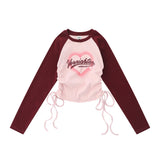 Women Long Sleeve T-Shirt Printed Long Sleeve T-shirt Women's round-Neck Raglan Sleeve Contrast Color Top Autumn