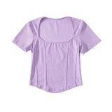 Women's T-Shirt V-neck Short-Sleeved T-shirt Women's Summer High Waist Top