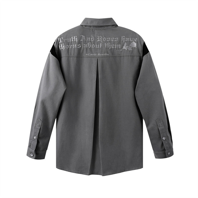Men Long Sleeved T Shirt Color Matching Stitching Embroidered Letter Long Sleeve Lapel Shirt Men Ins