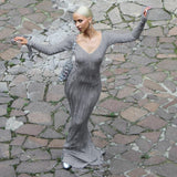 Women Dresses Women's Winter Fashion Woolen Long Sleeve Dress
