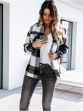 Plaid Trench Coat Autumn and Winter Long Sleeve Plaid Shirt Coat