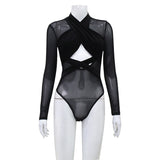 Women Jumpsuit Women's Mesh Velvet Stitching Long-Sleeved Jumpsuit