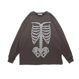 Men Hoodie Dark Style Skeleton Reflective Printed Sweater Men's Loose round Neck Long Sleeve