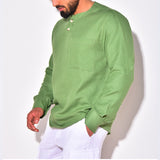 Men Shirt Summer Cotton and Linen Long-Sleeved T-shirt Casual Shirt