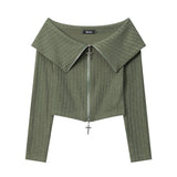 Women Long Sleeve T-shirt Long-Sleeve Zipper T-shirt Women's Autumn Short Top