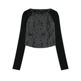 Women Long Sleeve T-Shirt Ripped Short-Sleeved T-shirt Girls Slim Design