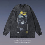 Men Long Sleeve Shirt Vintage Printed Distressed Long Sleeve T-shirt Men's Top