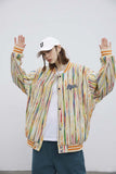 Unisex Jacket Autumn Color Vertical Bar Baseball Uniform Women's Clothing