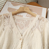 Women's T-Shirt Summer Gentle Small Shirt Women's Single-Breasted Puff Sleeve Shirt