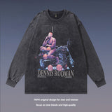 Men Long Sleeve Shirt Retro Washed Distressed Long Sleeve Bottoming T-shirt for Men and Women