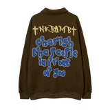 Men Hoodie Hip Hop Letter Print Sweatshirt Men's Lapel Pullover Zipped Stand Collar Cartoon Top