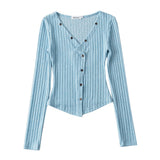 Women T-Shirt Knitted Bottoming Shirt Women's Summer Slim Fit Long-Sleeved T-shirt