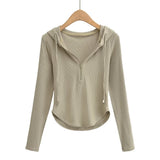 Women T-Shirt Sleeve Hooded T-shirt Women's Spring and Autumn Korean Style Short