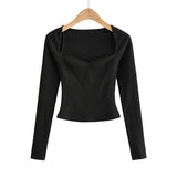 Women T-Shirt Long-Sleeved Sweater Women's Short Slim T-shirt Top