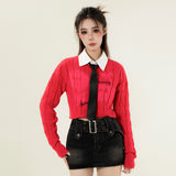Women Sweater Long Sleeve Short Sweater Casual Spring and Autumn round Neck Sweater