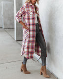 Plaid Trench Coat Spring and Autumn Women's Long Sleeve Plaid Printed