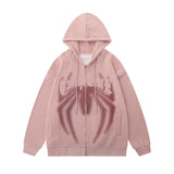 Men Hoodie Spider Print Hooded Cardigan Sweater Two-Way Zipper Jacket