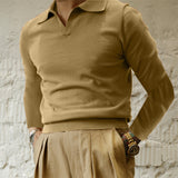 Men Sweater Men's Polo Shirt Casual Long Sleeve Solid Color Knitted