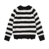 Women Sweater Autumn Girls Loose Striped Contrast Color Knitwear