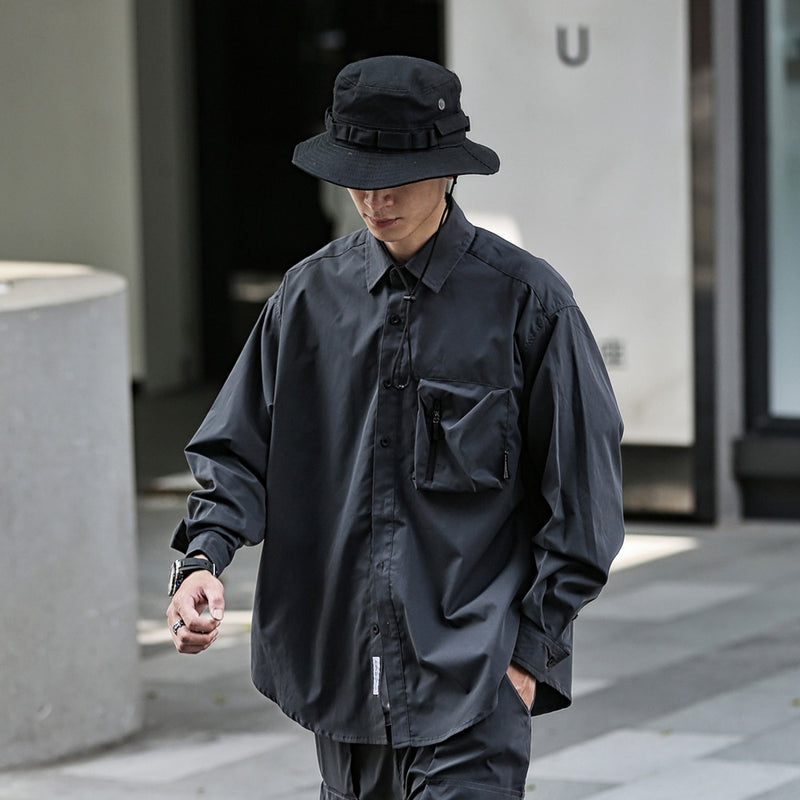 Men Long Sleeved T Shirt Men's Long Sleeve Spring and Autumn Loose Casual Design Outer Wear Shirt Coat