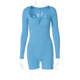 Women Jumpsuit Autumn Fashion U-Neck Long-Sleeved Jumpsuit