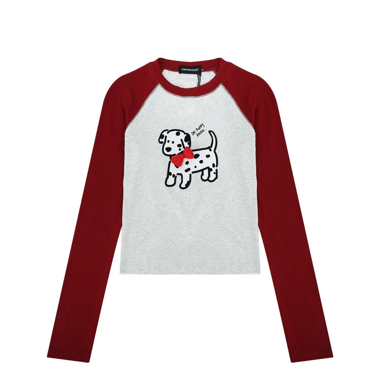 Women Long Sleeve T-shirt Color-Block Crew Neck T-shirt Female Butterfly Autumn Ins Trendy Tops