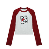 Women Long Sleeve T-shirt Color-Block Crew Neck T-shirt Female Butterfly Autumn Ins Trendy Tops