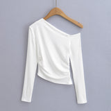 Women's T-Shirt Long-Sleeved T-shirt Women's Autumn Slim-Fit Pleated Bottoming Shirt Top