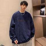 Men Hoodie Suede Sweater Men's Spring Printed Loose Casual Clothes Retro