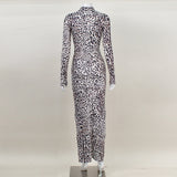Women Desses Fall Women's Clothing Leopard Print Long Sleeve Dress