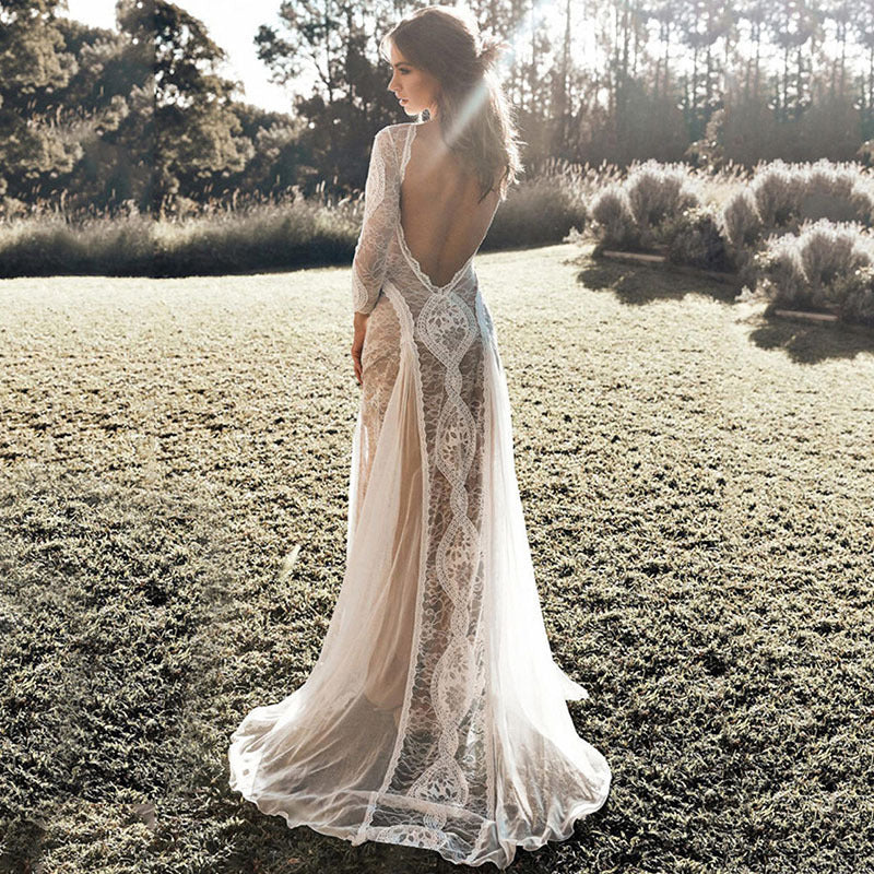 Slutty Wedding Dress Spring and Summer Dress Wedding Dress round Neck