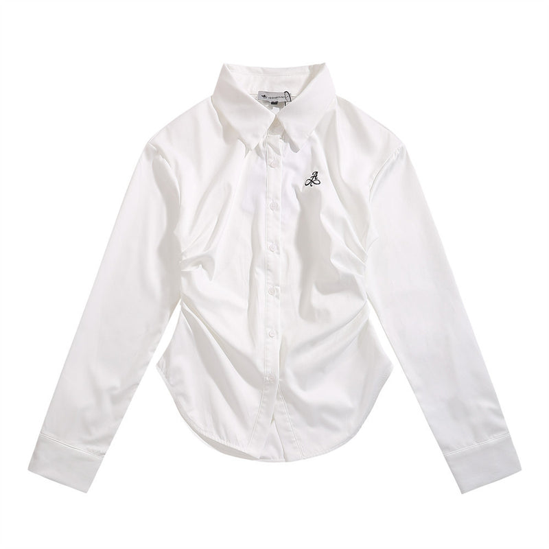 Women Long Sleeve Shirt White Shirt for Girls Spring and Autumn Casual Polo Collar Embroidered Shirt