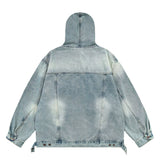 Men Denim Jacket Washed Distressed Stitching Denim Hoodie Men's Loose Jacket Hooded Coat Autumn and Winter