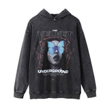 Men Hoodie Dark Character Printed Hoodie Washed Make Old Ripped Loose Hoodie
