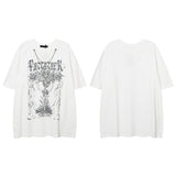 Men T Shirt Retro Dark Ripped Short Sleeve T-shirt Men and Women Loose