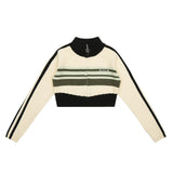 Women Sweater Short Knitted Cardigan Color Matching Long Sleeve Sweater Coat