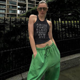 Women Halter Tops Summer Fashion Letters Rhinestone Slim round Neck