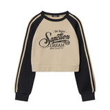 Women Hoodie Printed Short Sweater for Girls round Neck Multicolor Long Sleeve