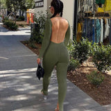 Women Jumpsuit Jumpsuit Solid Color Backless Slit