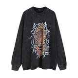 Men Long Sleeve Shirt Character Retro Distressed Long Sleeve Bottoming T-shirt Men and Women Vintage