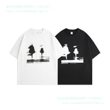 Summer New T-Shirt Black and white tree abstract Printed Mal