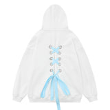 Men Hoodie Bow Bandage Hooded Coat Butterfly Print Cardigan Sweater Spring and Autumn