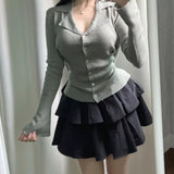 Women Long Sleeve Shirt Collar Sweater Button Top Women Long Sleeve