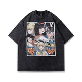 Men T Shirt Hip Hop Cartoon Anime Print Washed and Worn Short Sleeve T-shirt Men and Women