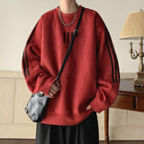 Men Hoodie Suede round Neck Sweater Men's Spring and Autumn Retro