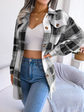 Plaid Trench Coat Casual Contrast Color Plaid Long-Sleeved Woolen Coat