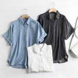 Women T-shirt Denim Shirt Women's Summer Loose Short Sleeve