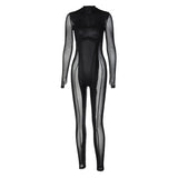 Women Jumpsuit Autumn Fashion Stitching Mesh round Neck