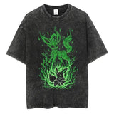 Summer Anime Pokemon Men Washed Streetwear Oversize