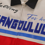 Men Cotton Mixed Jacket Coat Racing Suit Men's Winter Cotton Padded Stitching Embroidery Letters Polo Collar Jacket